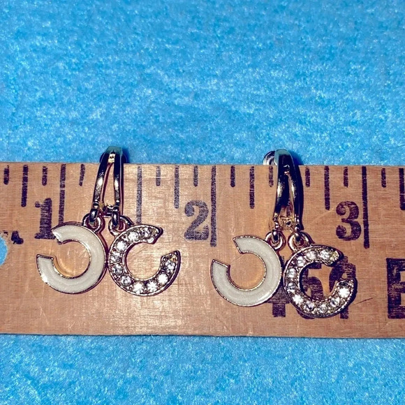 CC rhinestone and enamel gold tone pierced earrings chic and effortless dangles - Picture 6 of 6